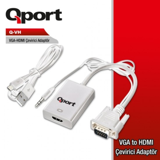 Qport Q-VH Vga to Hdmi Çevirici +Ses (VGA+, HDMI-) Qport Q-VH Vga to Hdmi Çevirici +Ses (VGA+, HDMI-)
